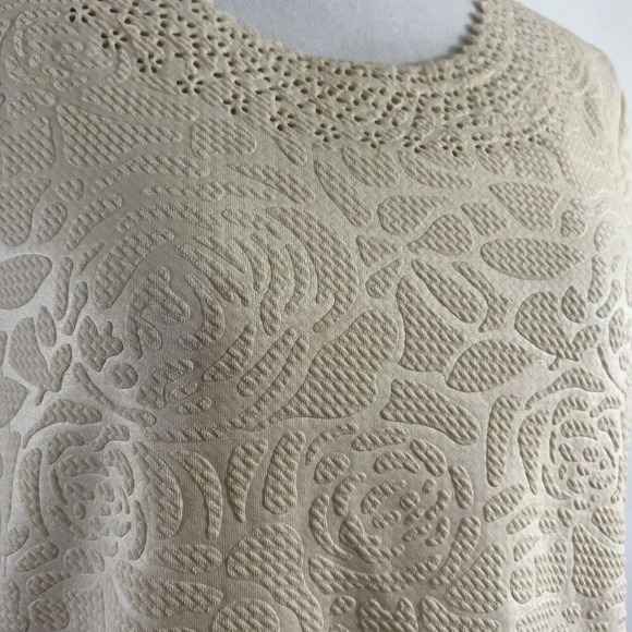 Hastings & Smith Cream Textured Rose Blouse Eyelet Trim Elegant Neutral Color - Picture 6 of 8